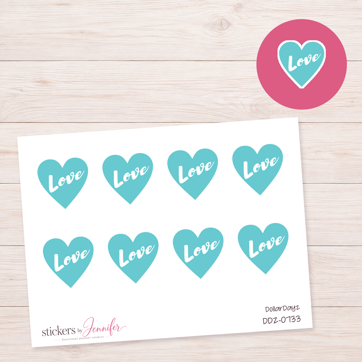 Teal Love Heart Planner Stickers | DDZ-0733