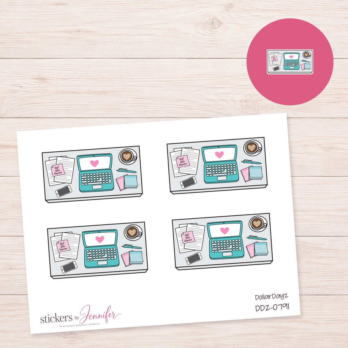 Teal Laptop Workspace Planner Stickers | DDZ-0791