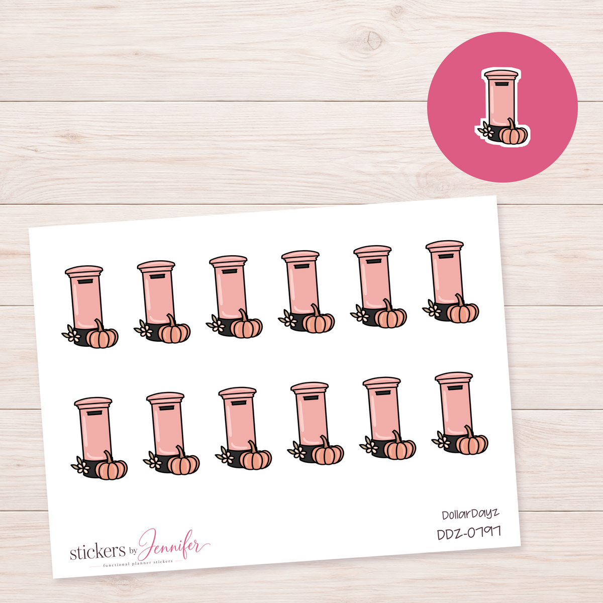 Pink Autumn Postbox Planner Stickers | DDZ-0797