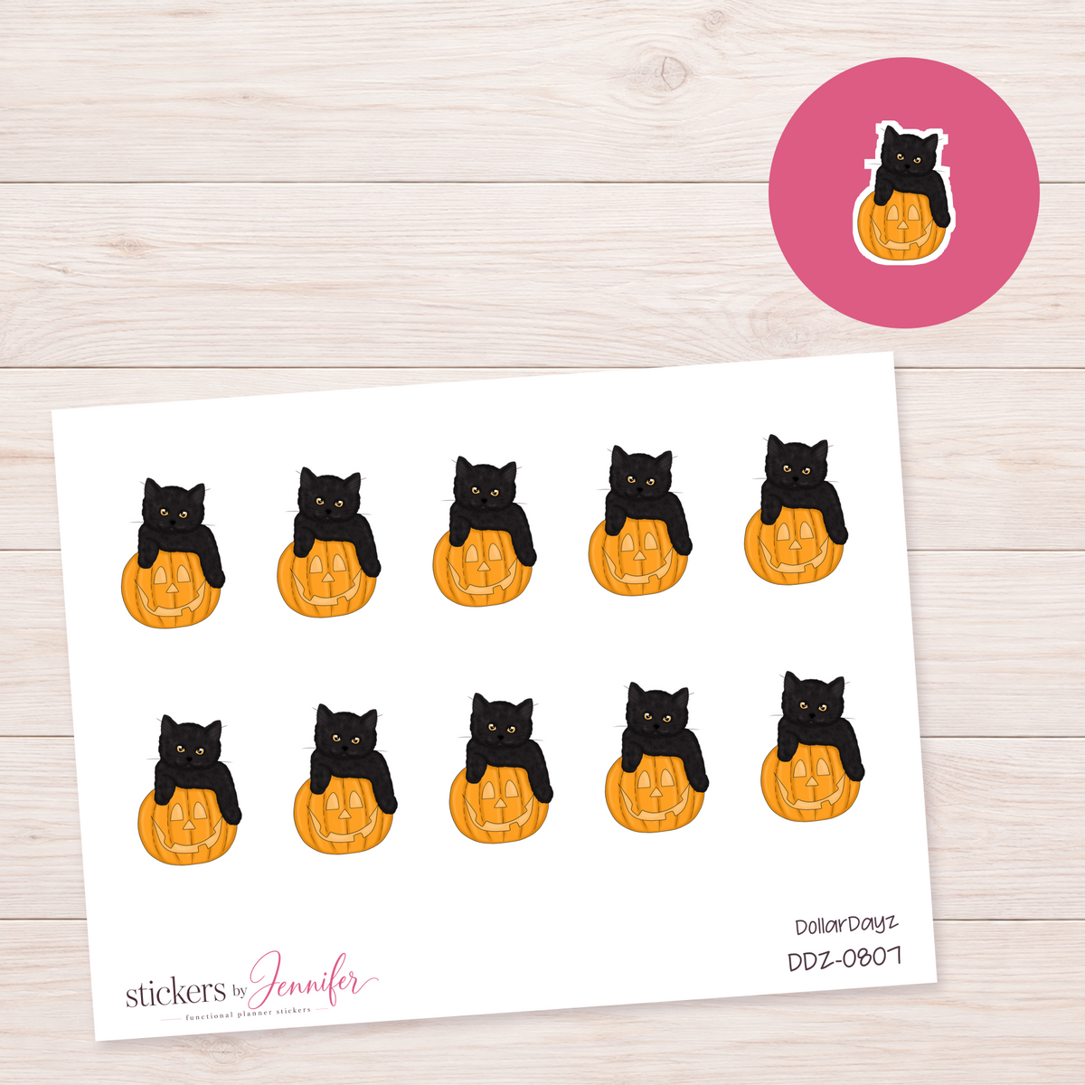 Black Cat Pumpkin Planner Stickers | DDZ-0807