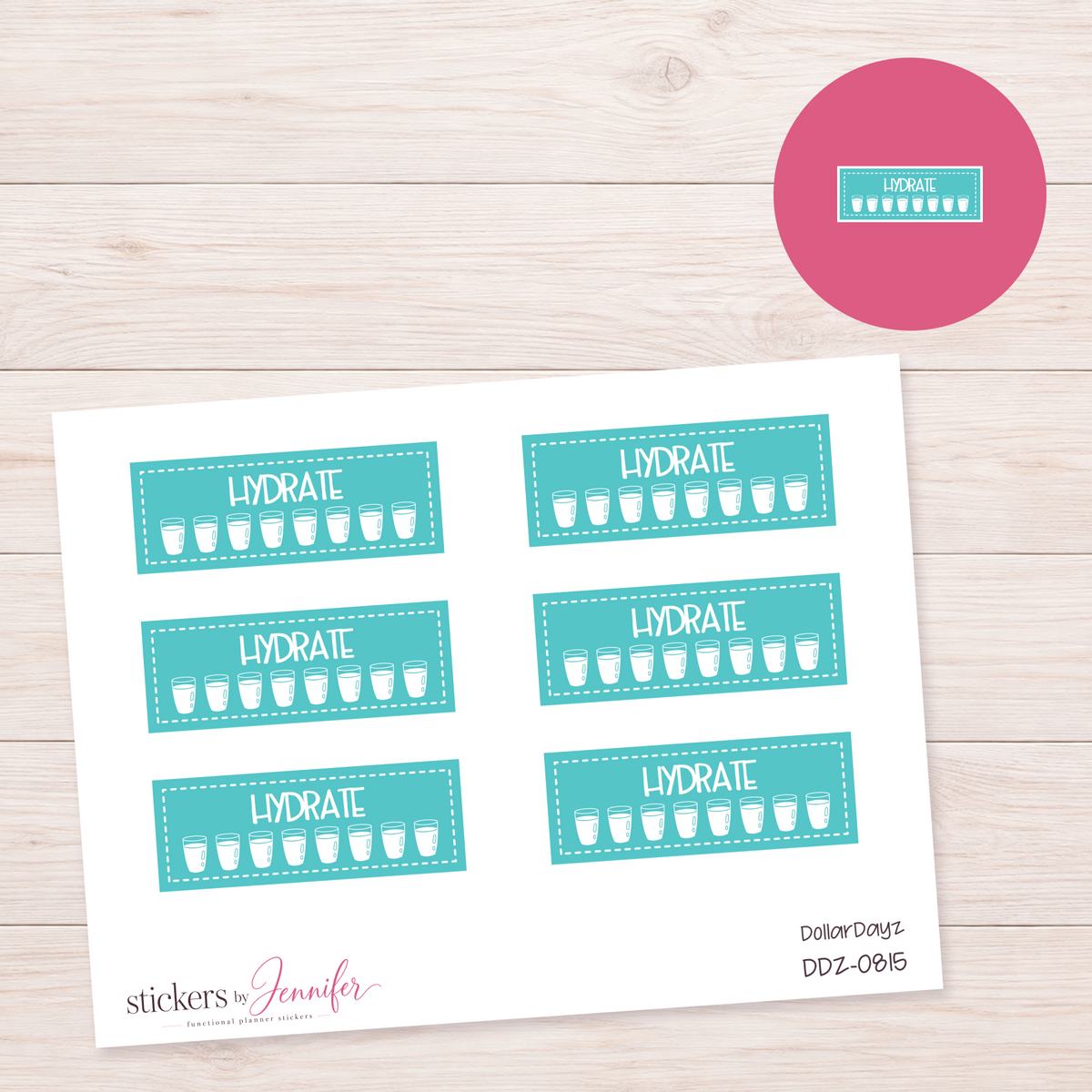 Teal Hydration Tracker Planner Stickers | DDZ-0815