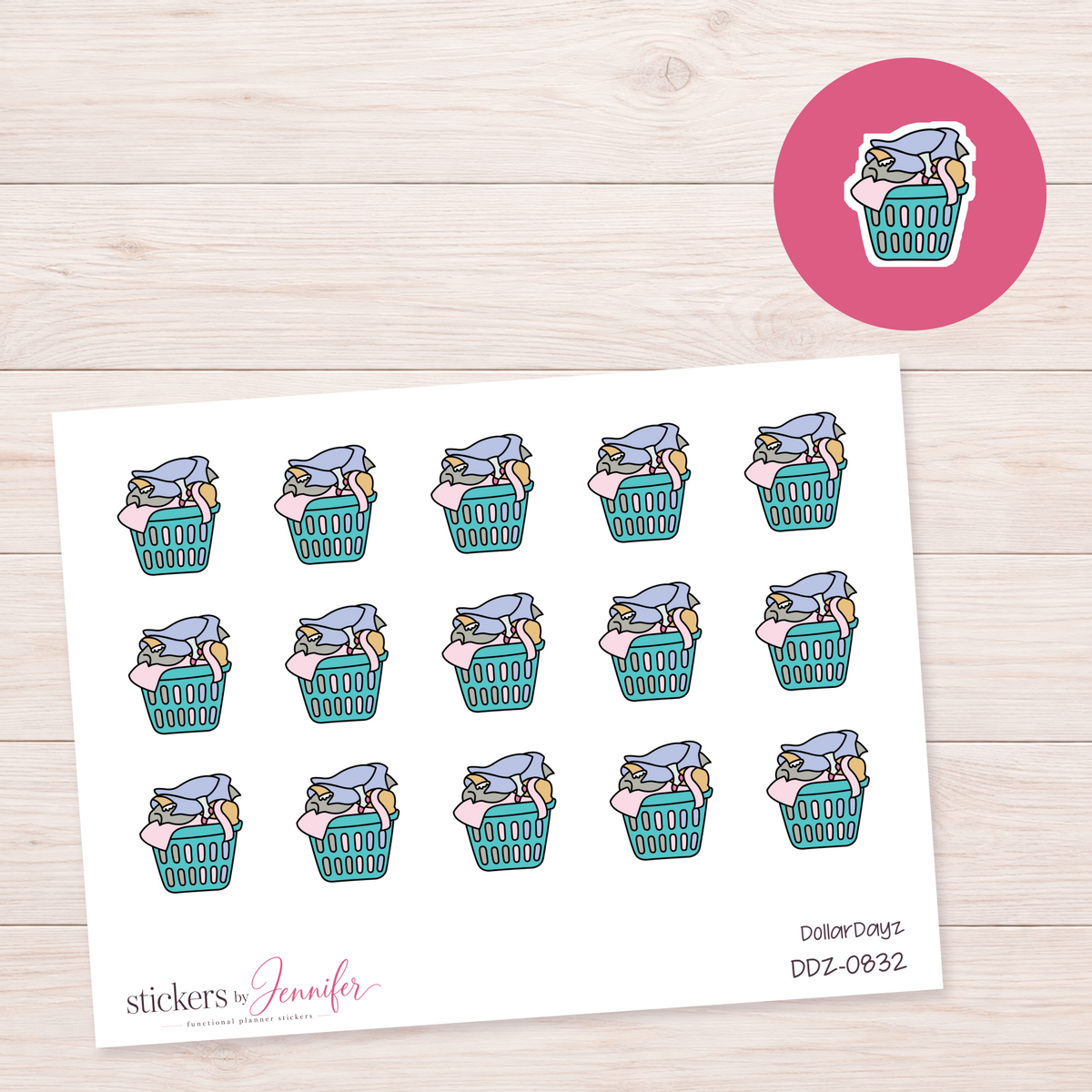 Teal Laundry Basket Planner Stickers | DDZ-0832