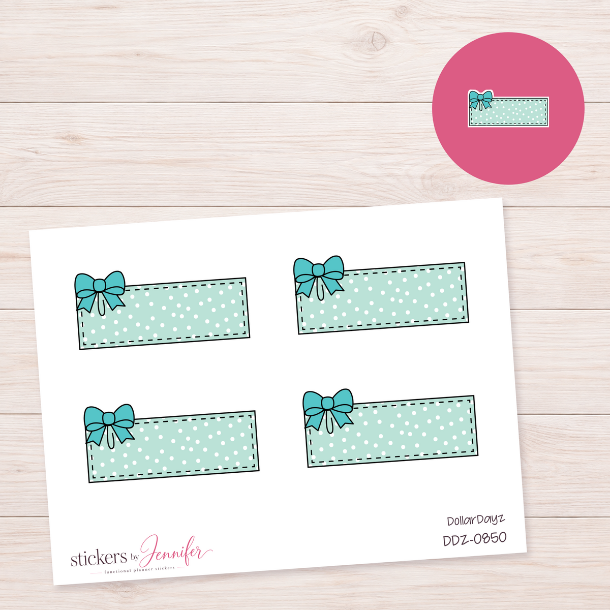 Mint Bow Label Planner Stickers | DDZ-0850
