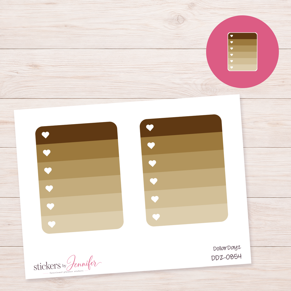 Brown Heart Checklist Planner Stickers | DDZ-0854