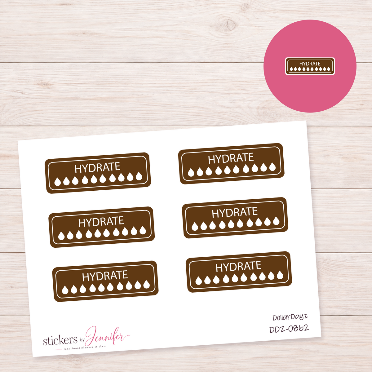 Brown Hydration Tracker Planner Stickers | DDZ-0862