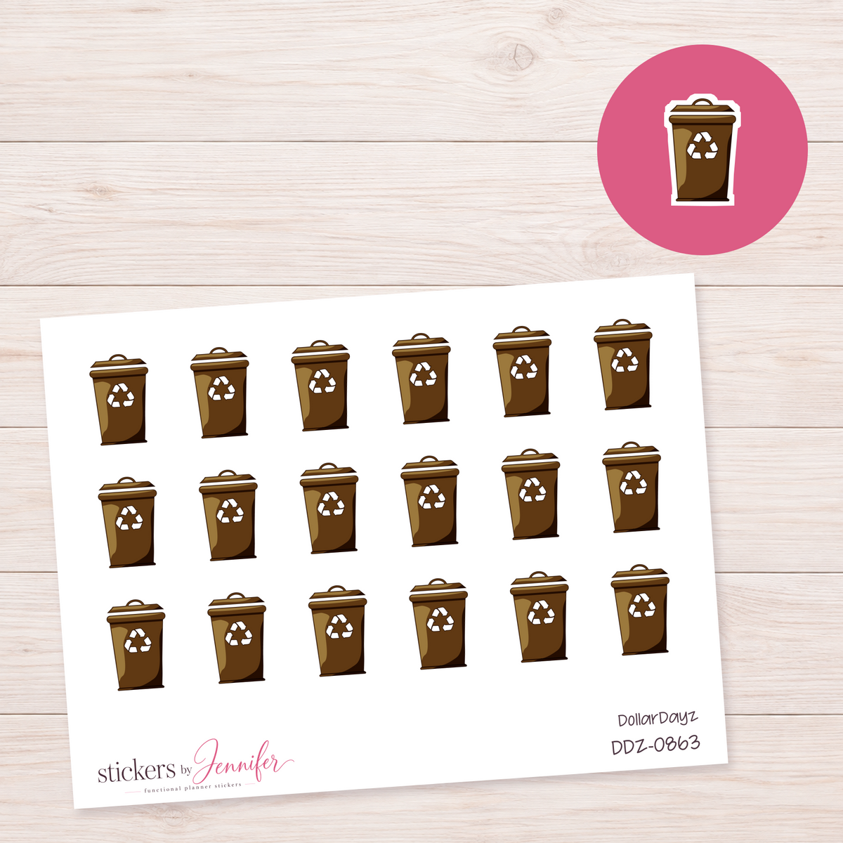 Brown Recycling Bin Planner Stickers | DDZ-0863