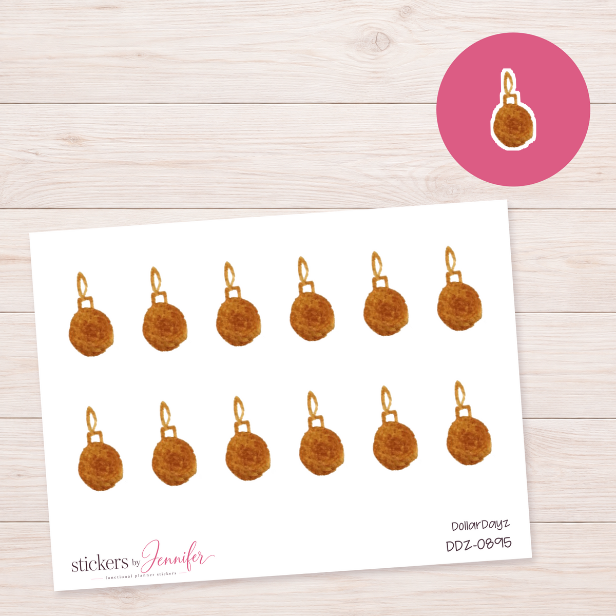 Gold Round Ornament Planner Stickers | DDZ-0895