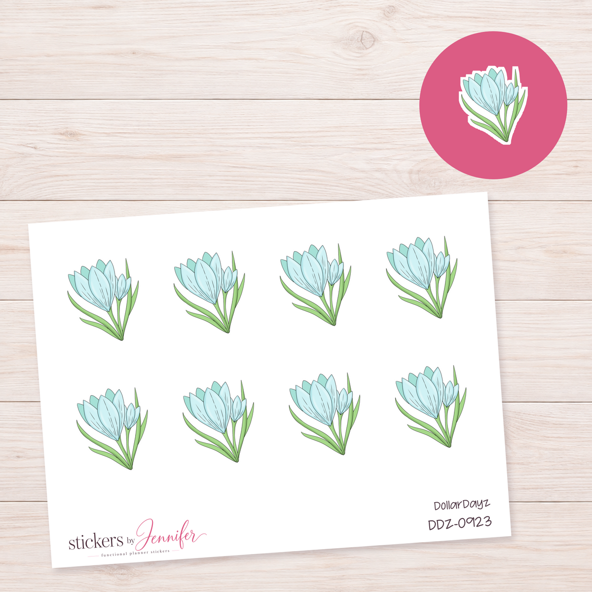 Pale Blue Flowers Planner Stickers | DDZ-0923