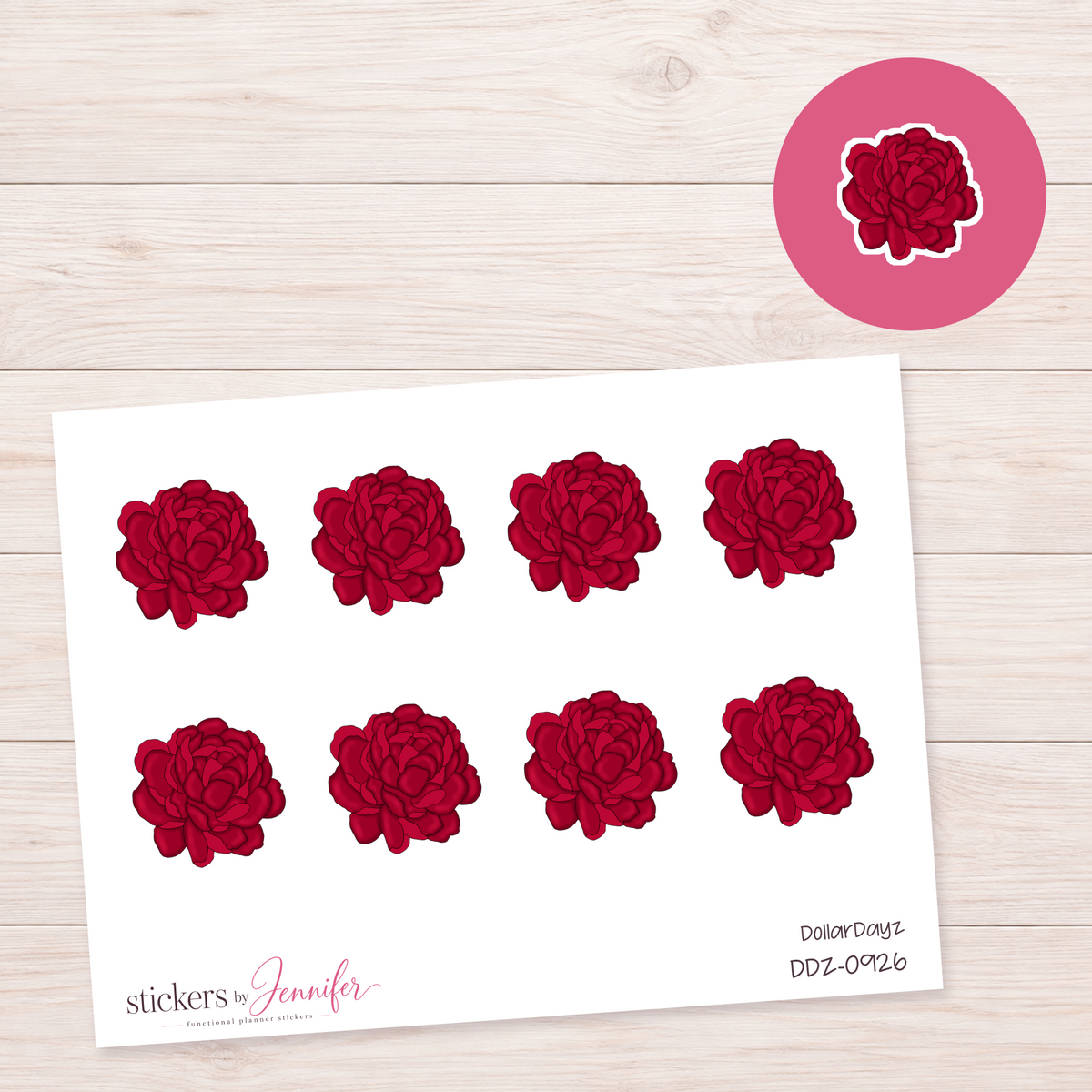 Deep Red Peony Planner Stickers | DDZ-0926
