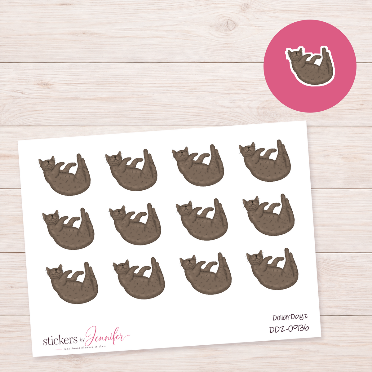 Relaxing Gray Cat Planner Stickers | DDZ-0936