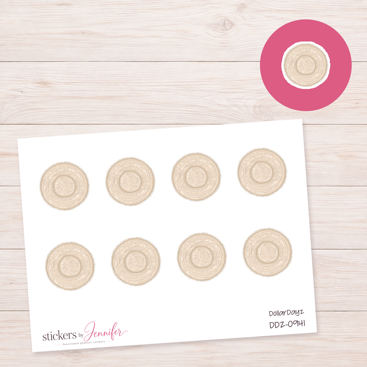 Woven Round Mat Planner Stickers | DDZ-0941