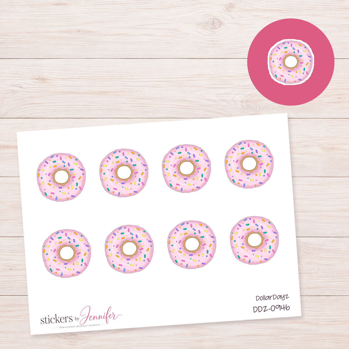 Pink Sprinkle Donut Planner Stickers | DDZ-0946