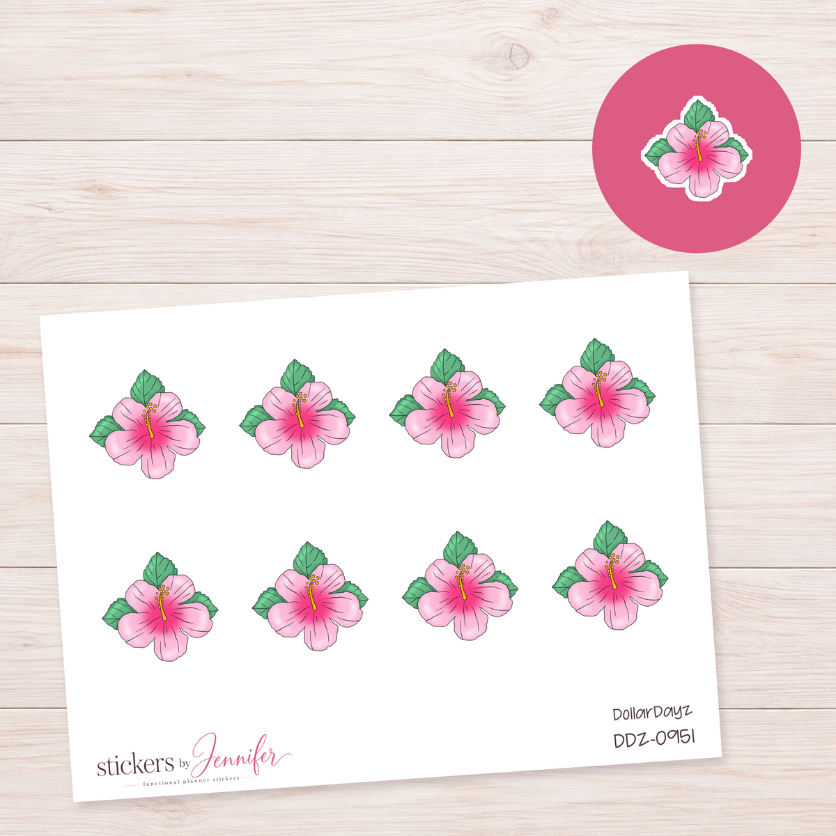 Pink Hibiscus Planner Stickers | DDZ-0951