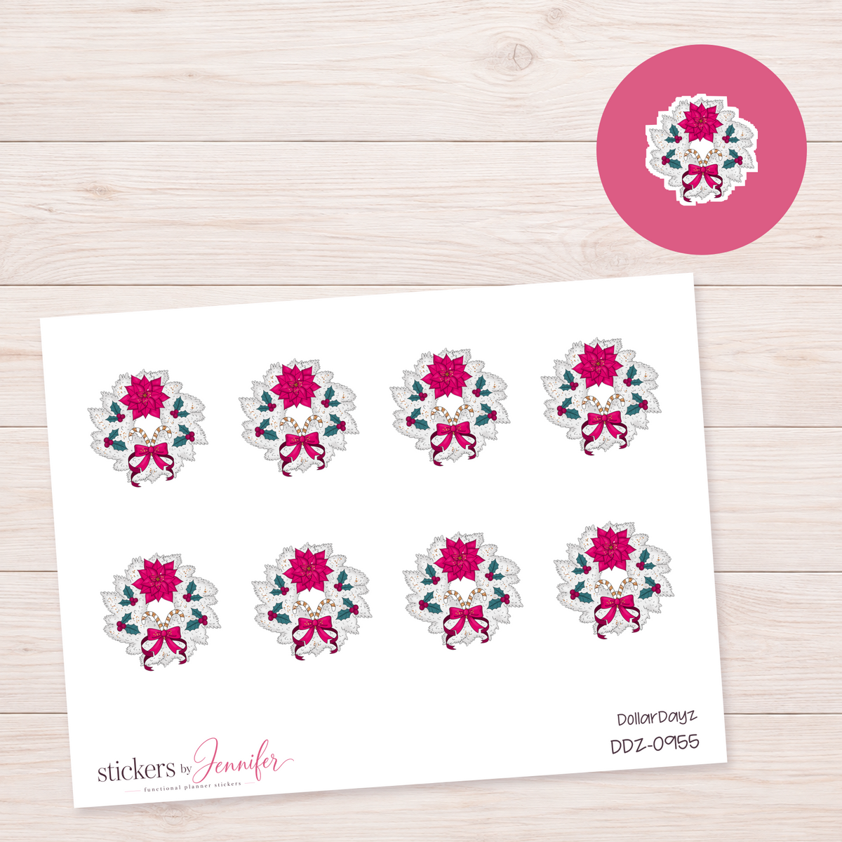 Poinsettia Wreath Planner Stickers | DDZ-0955