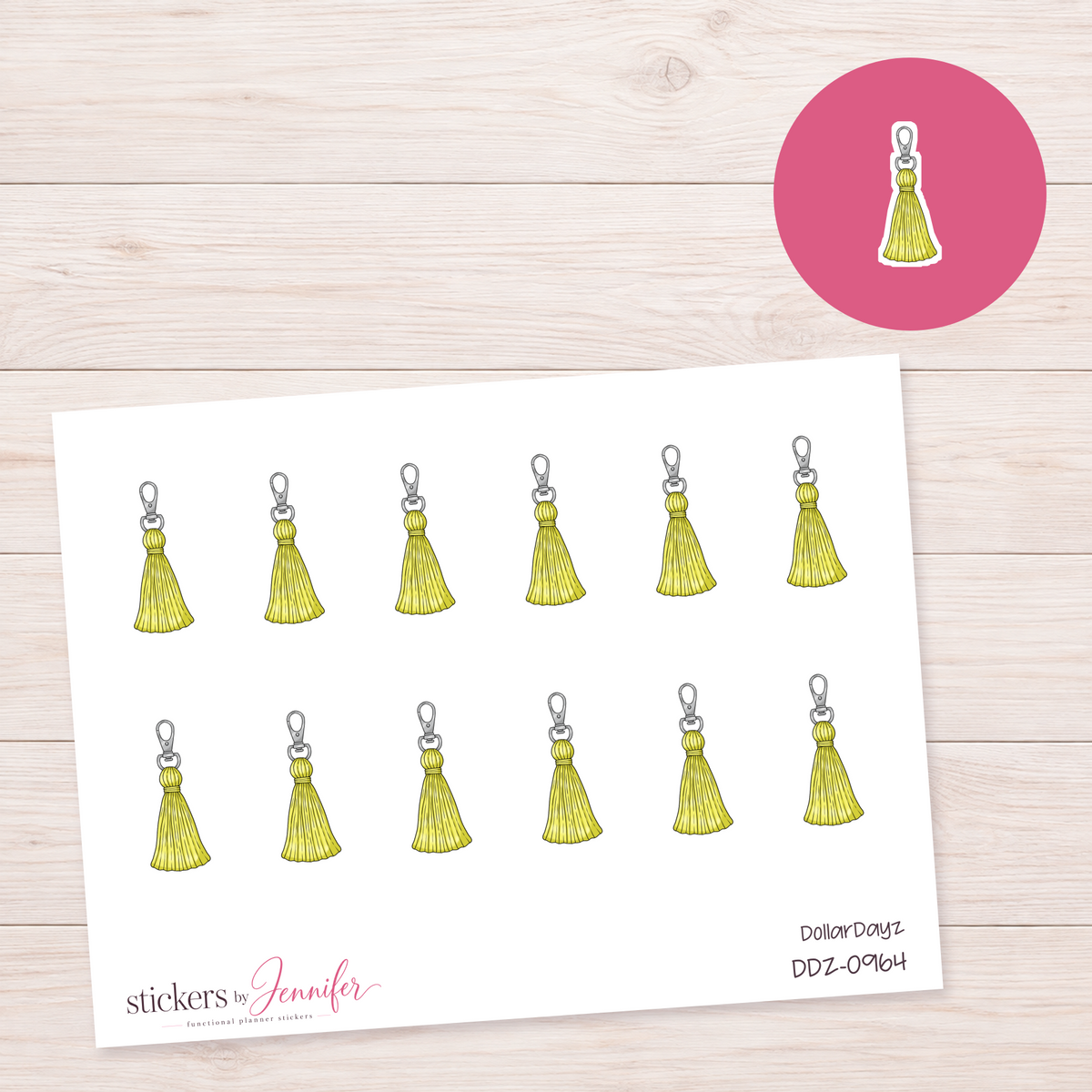 Yellow Tassel Charm Planner Stickers | DDZ-0964