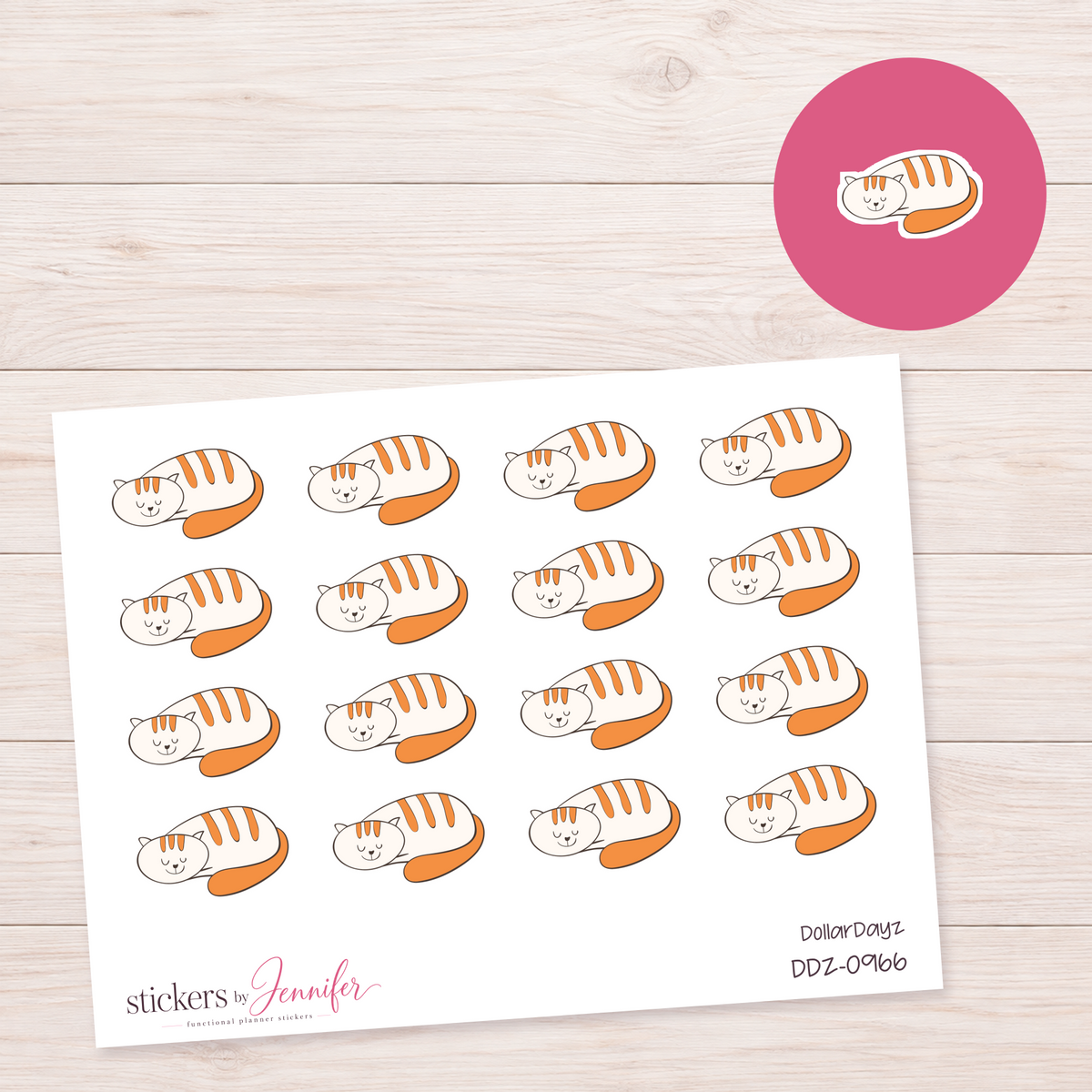 Sleeping Orange Cat Planner Stickers | DDZ-0966