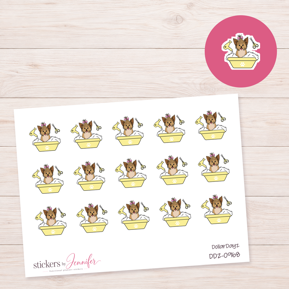 Yellow Dog Grooming Bath Planner Stickers | DDZ-0968