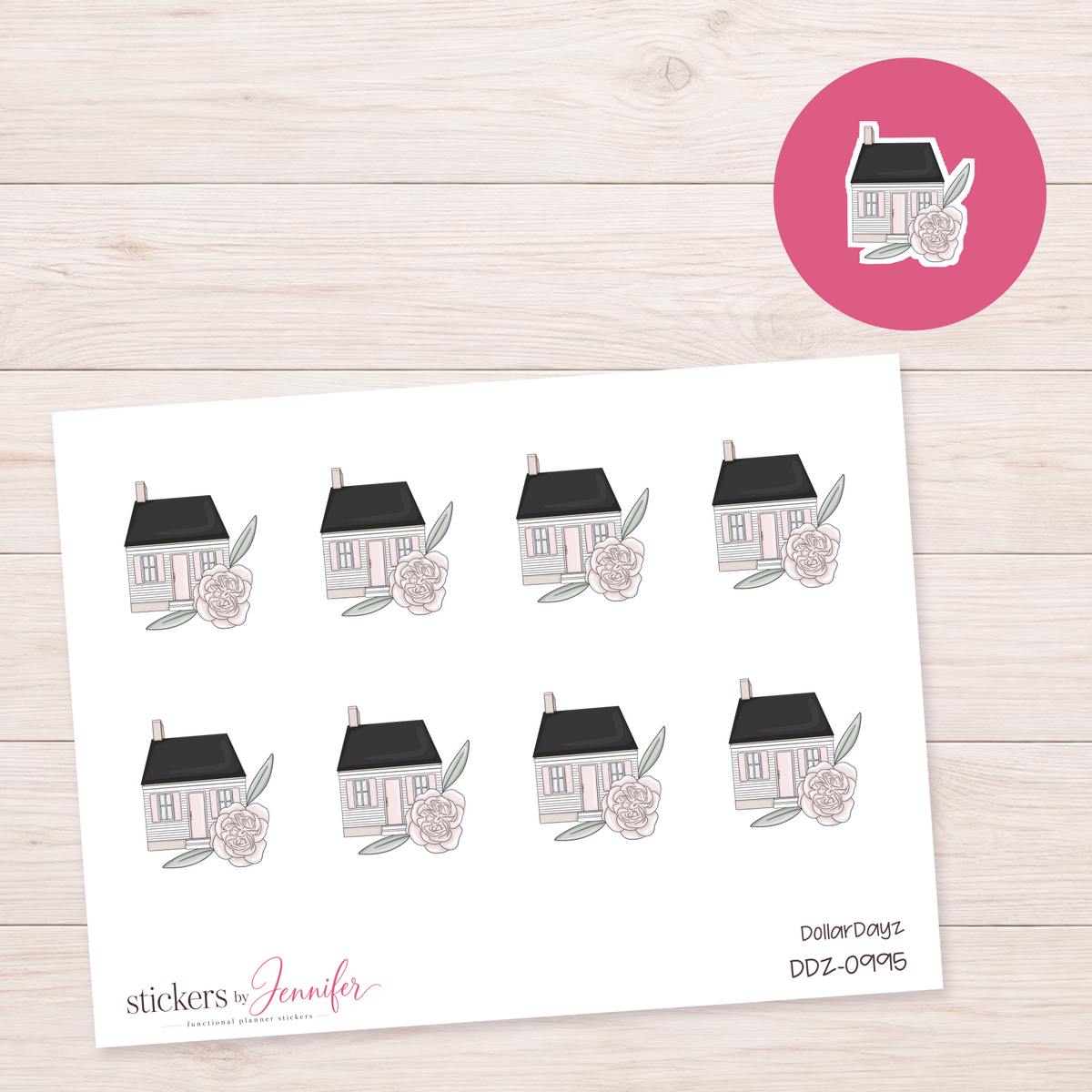 Pink Floral Cottage Planner Stickers | DDZ-0995