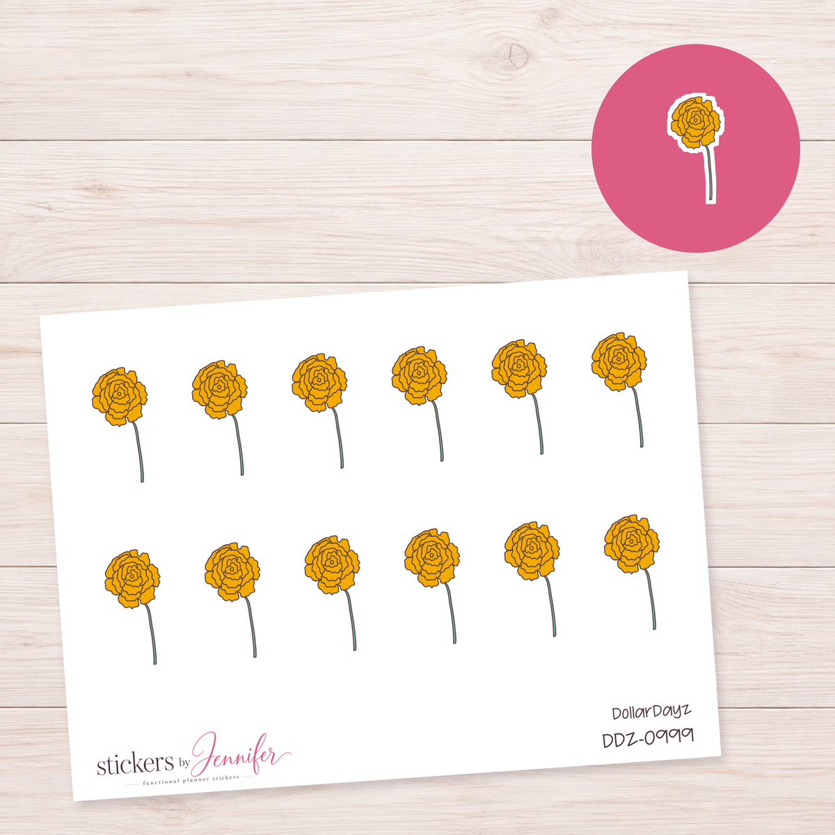 Yellow Flower Stem Planner Stickers | DDZ-0999