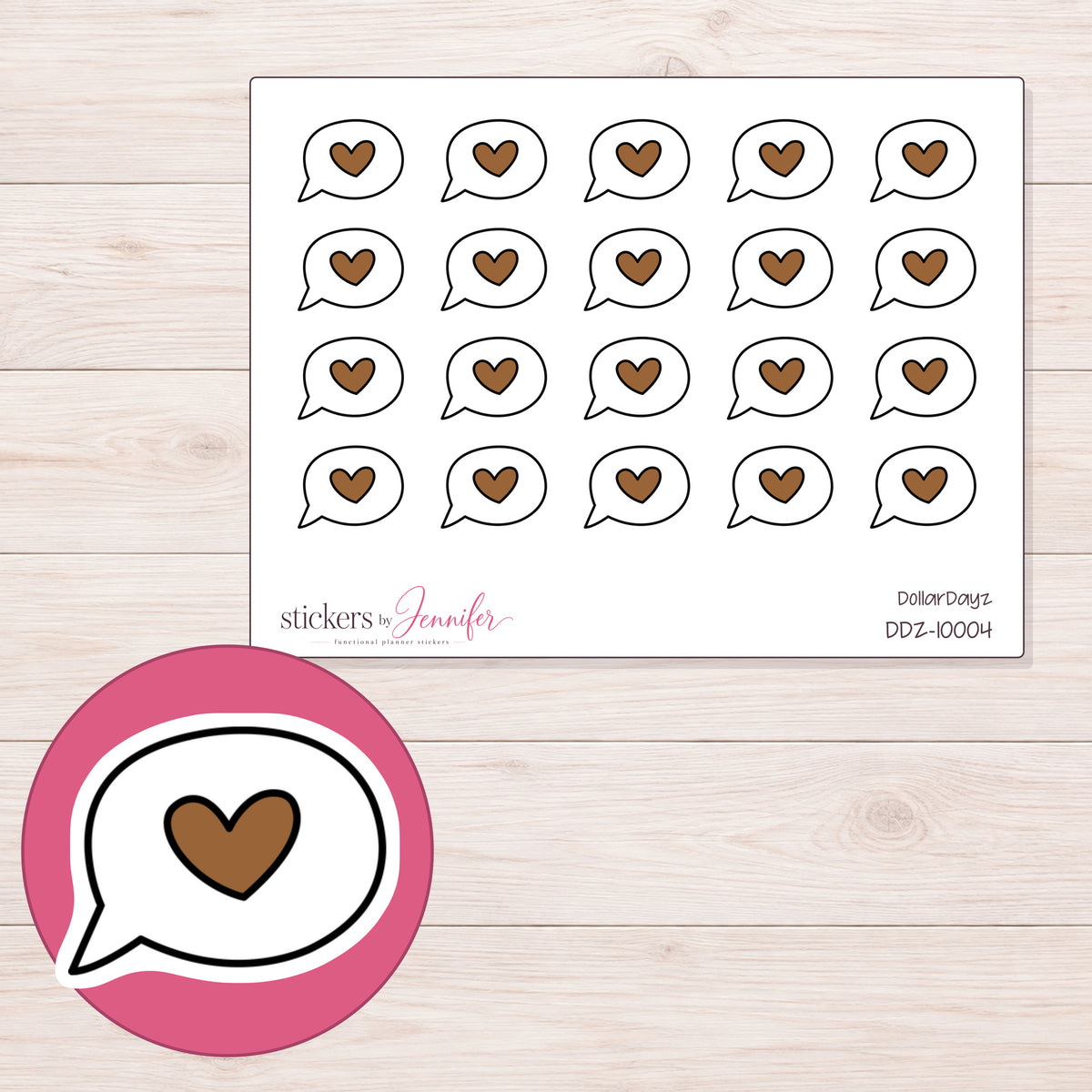 DDZ-10004 planner sticker sheet with enlarged sticker detail