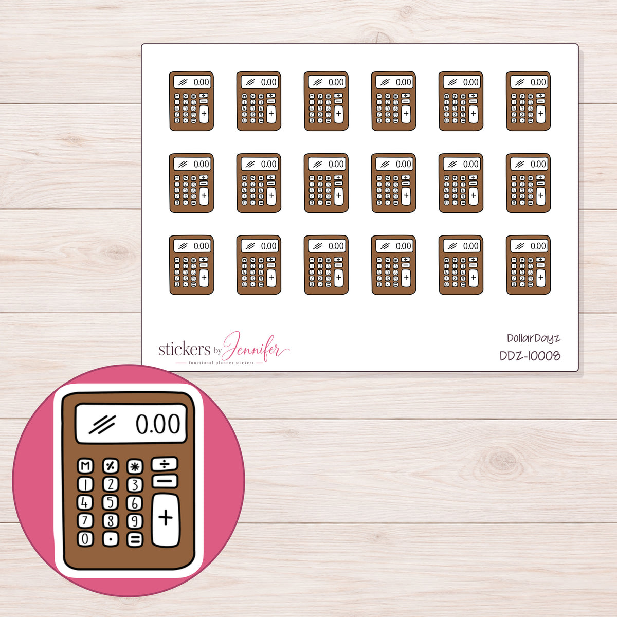 DDZ-10008 planner sticker sheet with enlarged sticker detail