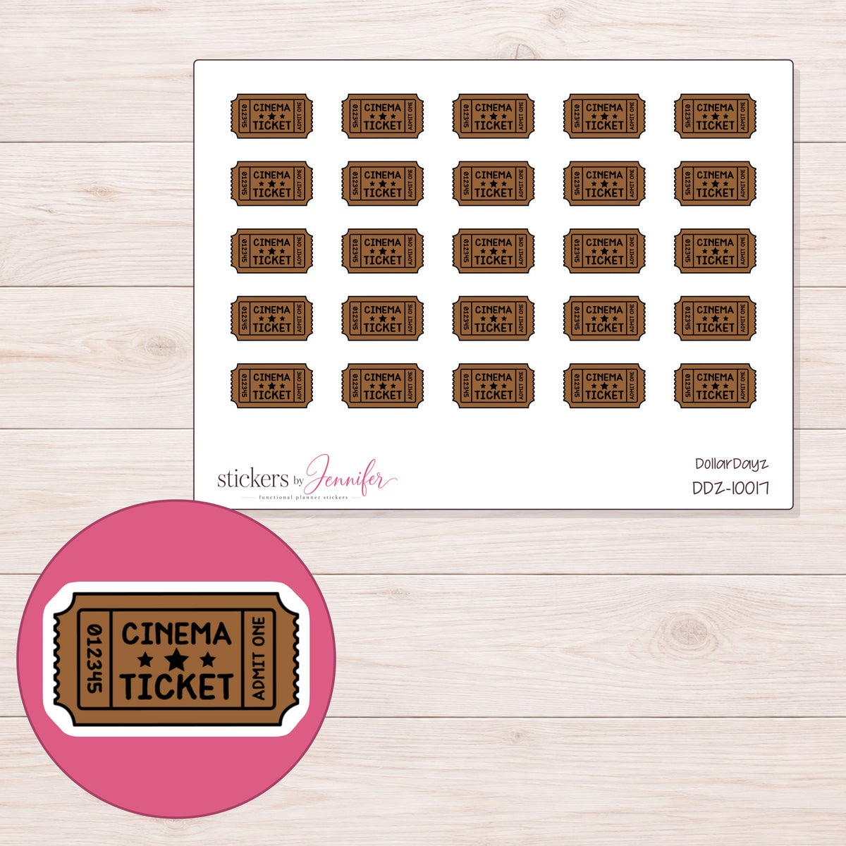 DDZ-10017 planner sticker sheet with enlarged sticker detail