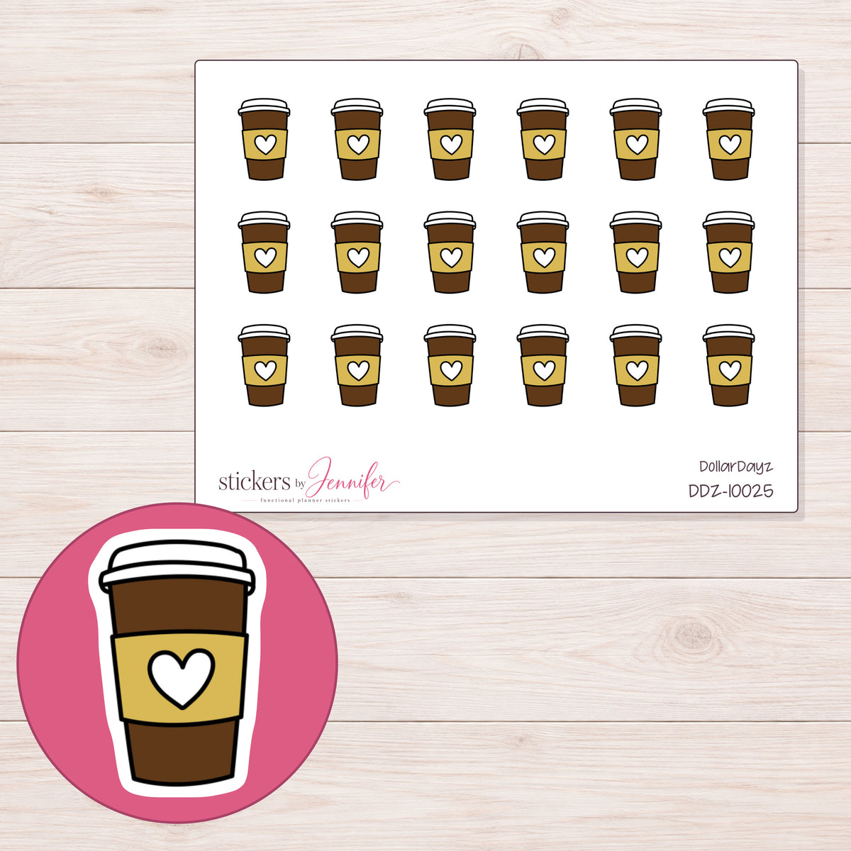DDZ-10025 planner sticker sheet with enlarged sticker detail