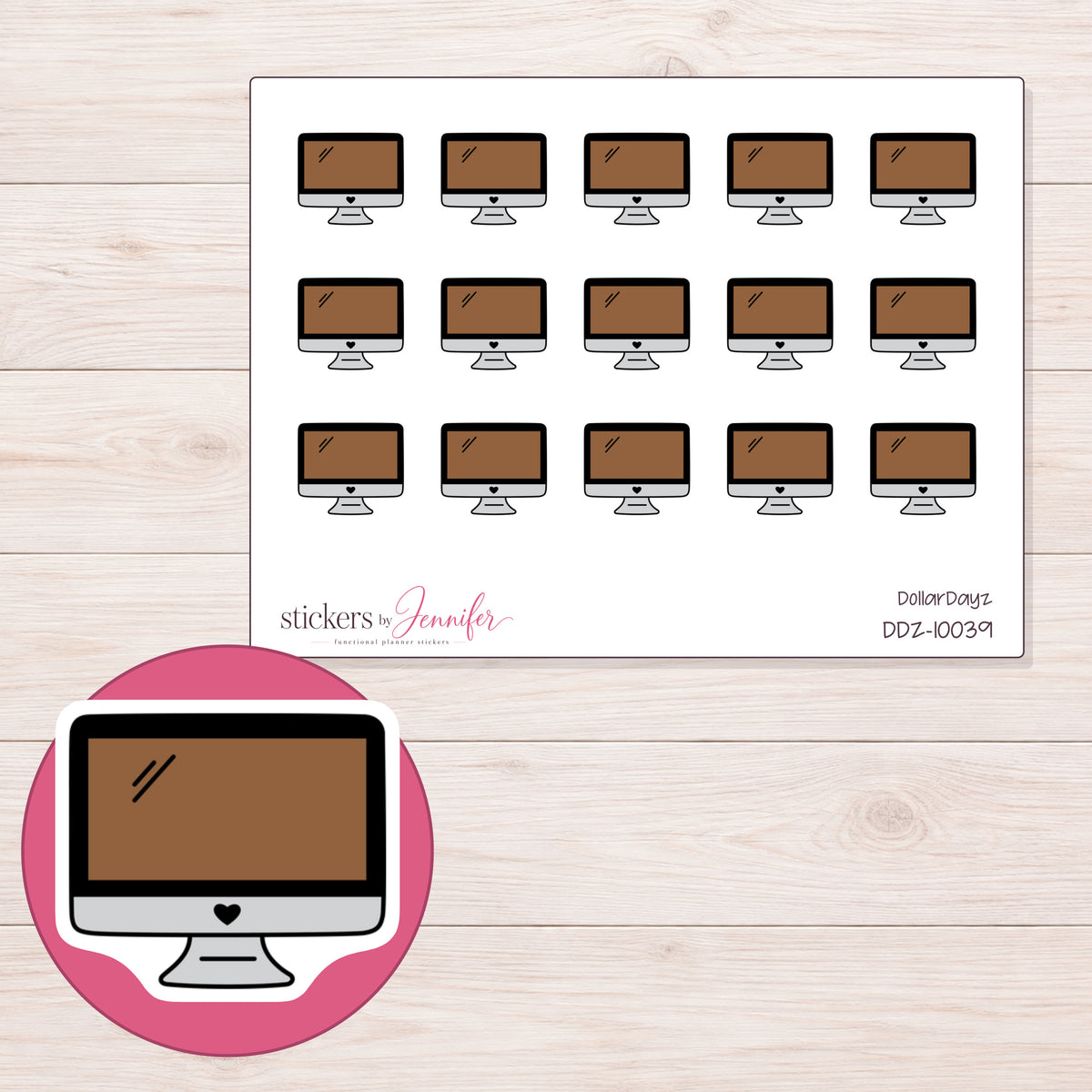 DDZ-10039 planner sticker sheet with enlarged sticker detail