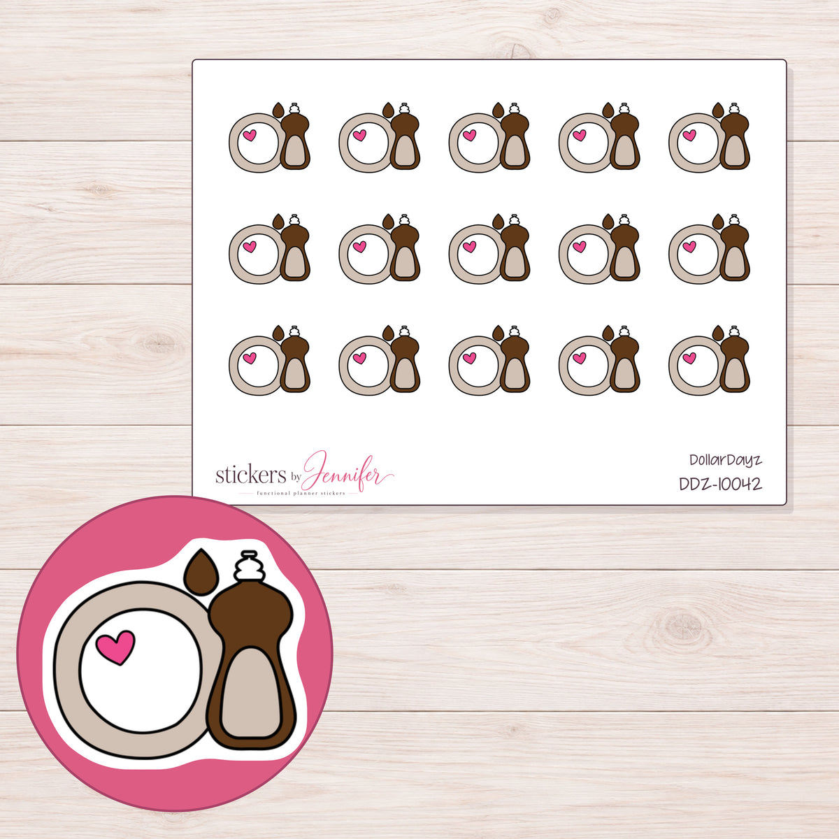 DDZ-10042 planner sticker sheet with enlarged sticker detail