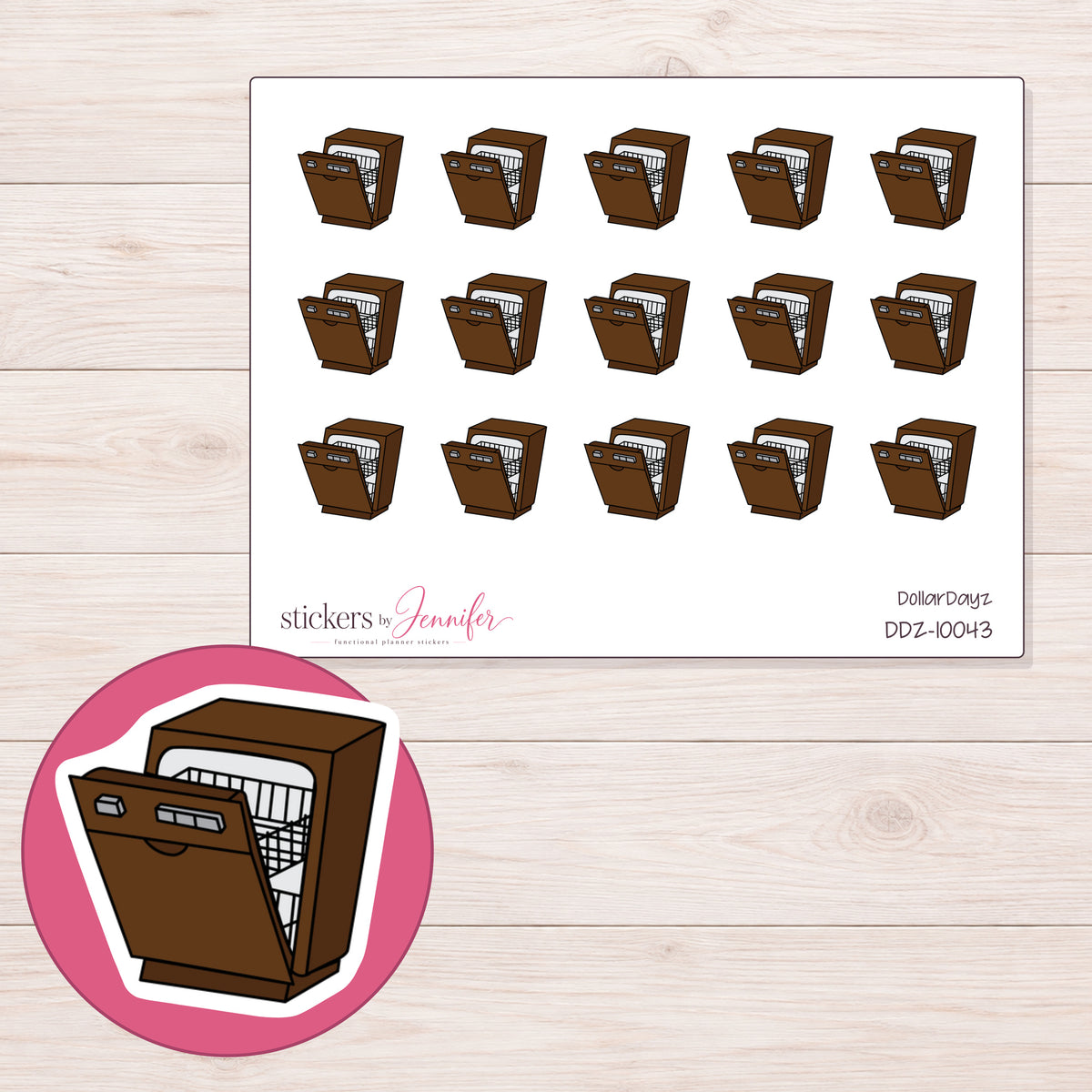 DDZ-10043 planner sticker sheet with enlarged sticker detail