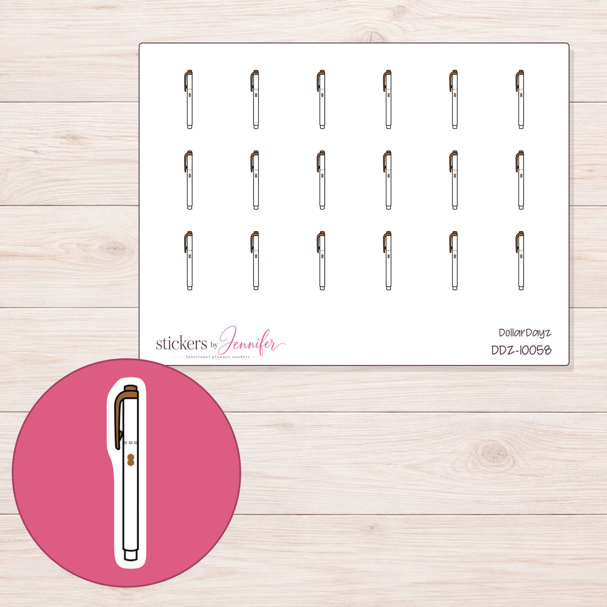 DDZ-10058 planner sticker sheet with enlarged sticker detail