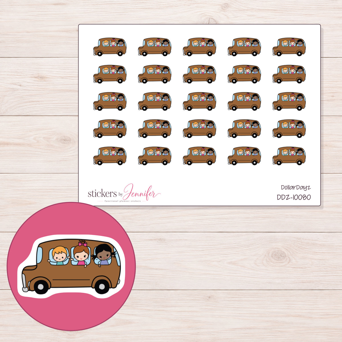 DDZ-10080 planner sticker sheet with enlarged sticker detail