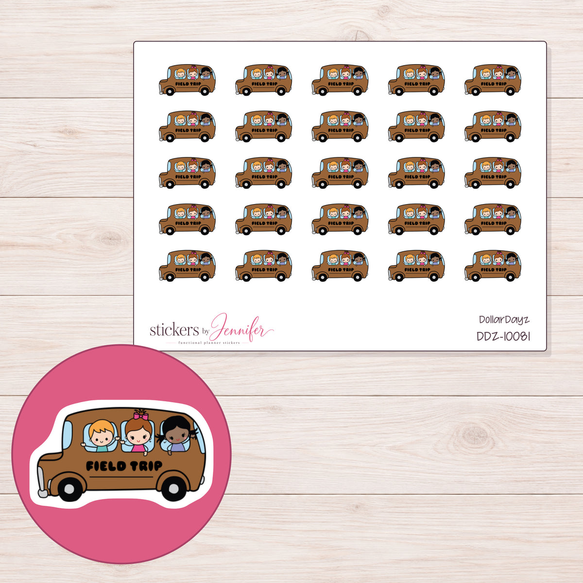 DDZ-10081 planner sticker sheet with enlarged sticker detail
