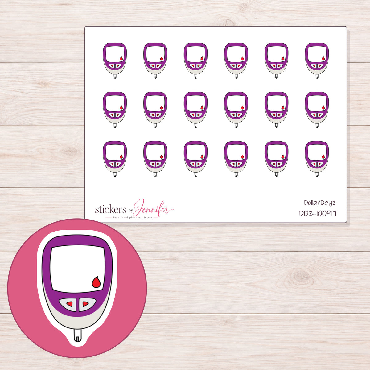 DDZ-10097 planner sticker sheet with enlarged sticker detail