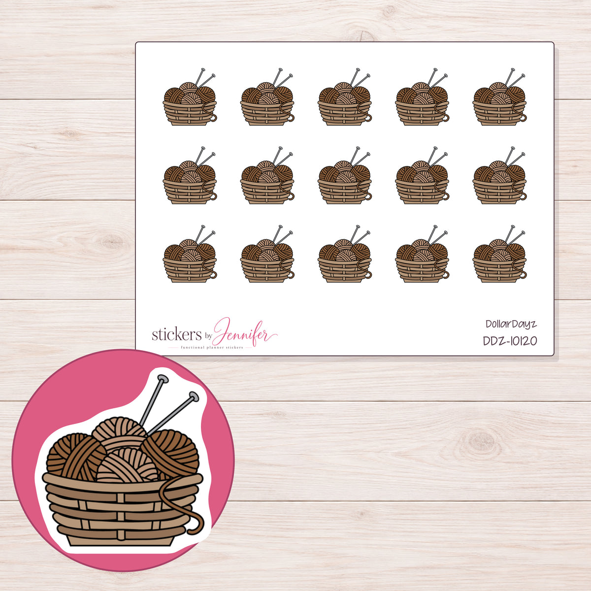 DDZ-10120 planner sticker sheet with enlarged sticker detail