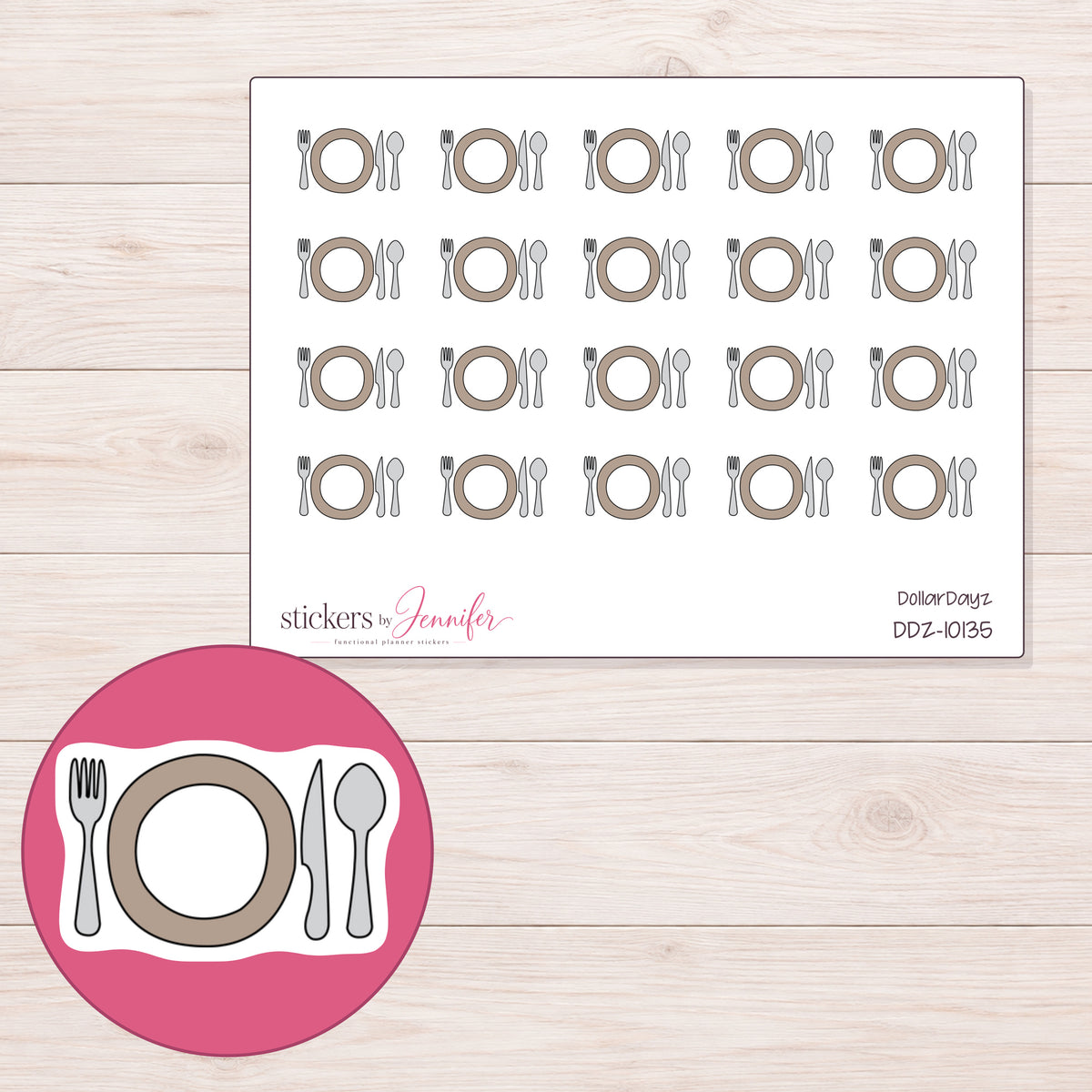DDZ-10135 planner sticker sheet with enlarged sticker detail