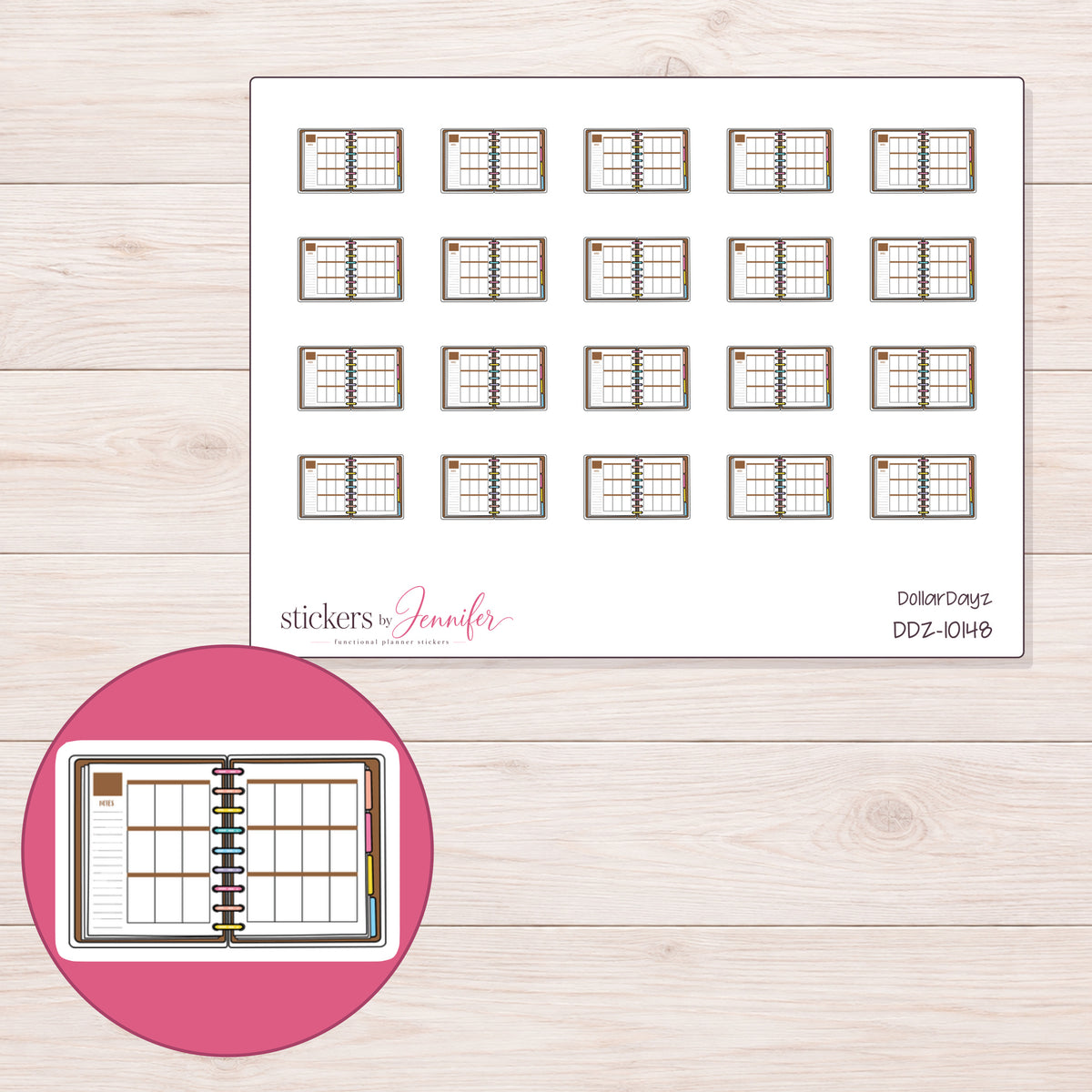 DDZ-10148 planner sticker sheet with enlarged sticker detail