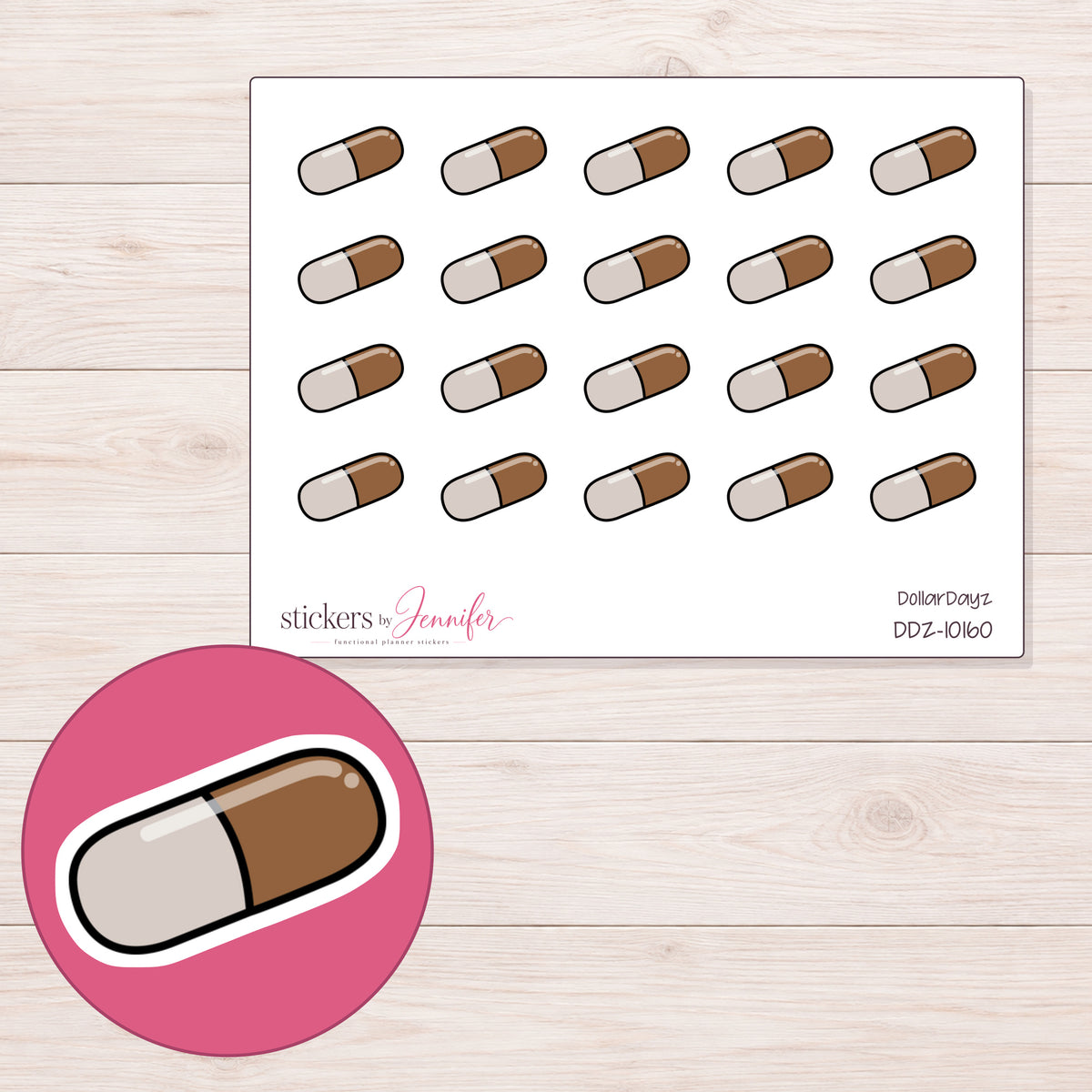 DDZ-10160 planner sticker sheet with enlarged sticker detail