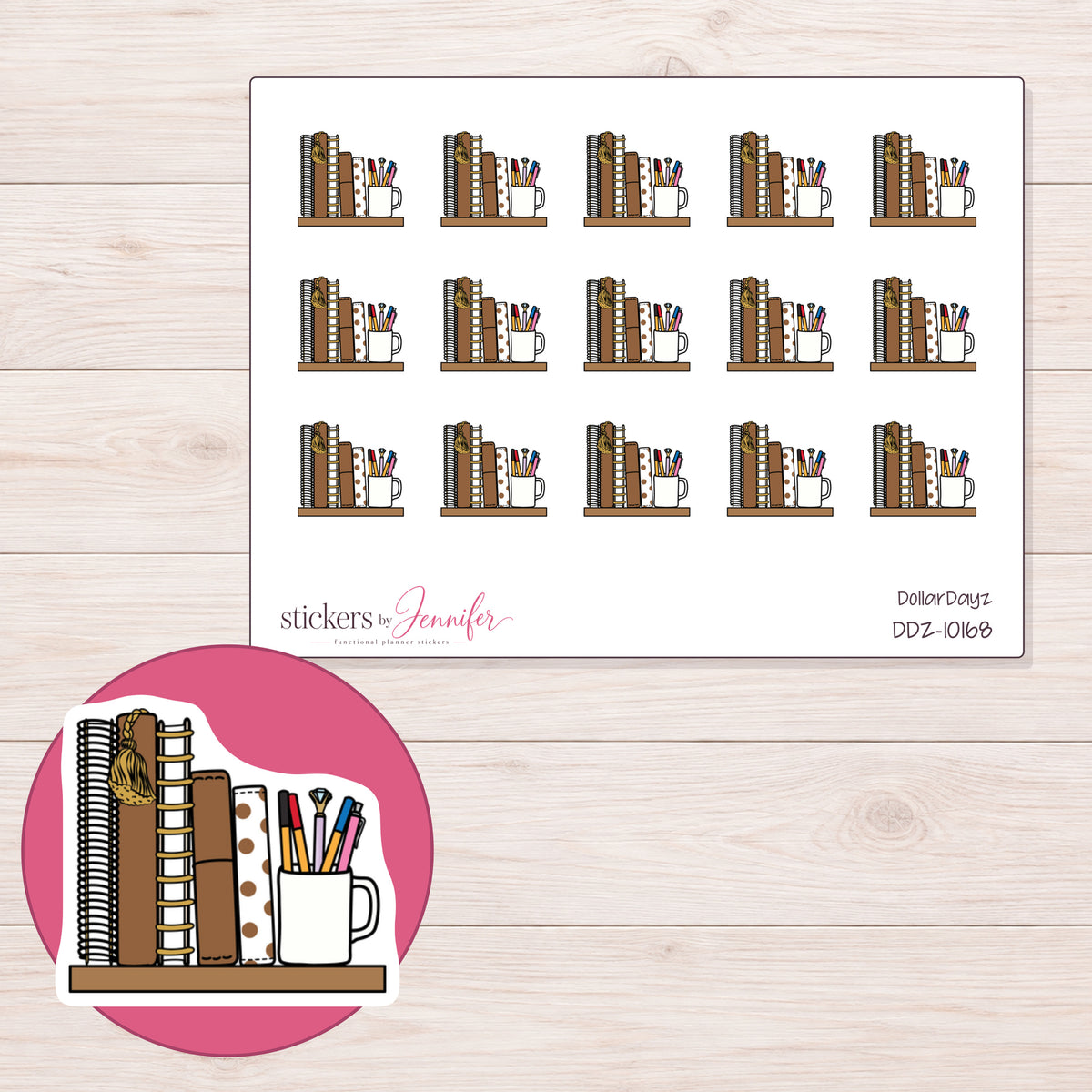 DDZ-10168 planner sticker sheet with enlarged sticker detail