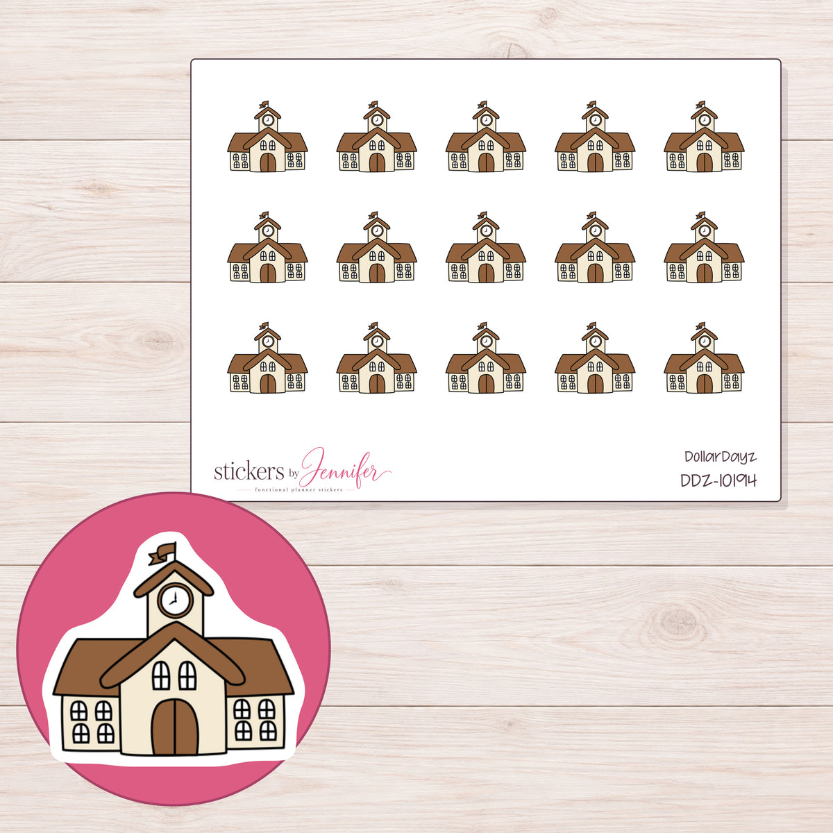 DDZ-10194 planner sticker sheet with enlarged sticker detail