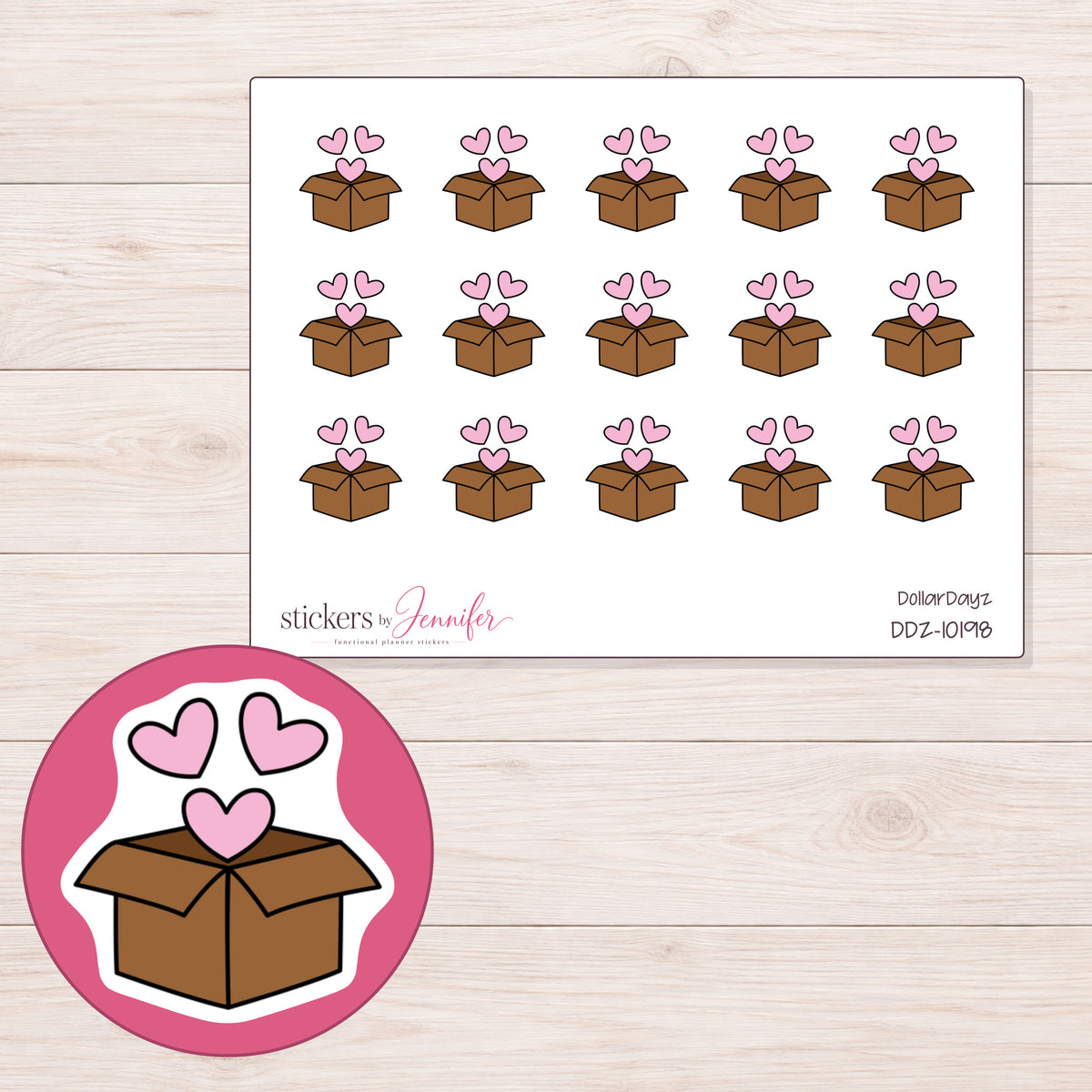 DDZ-10198 planner sticker sheet with enlarged sticker detail