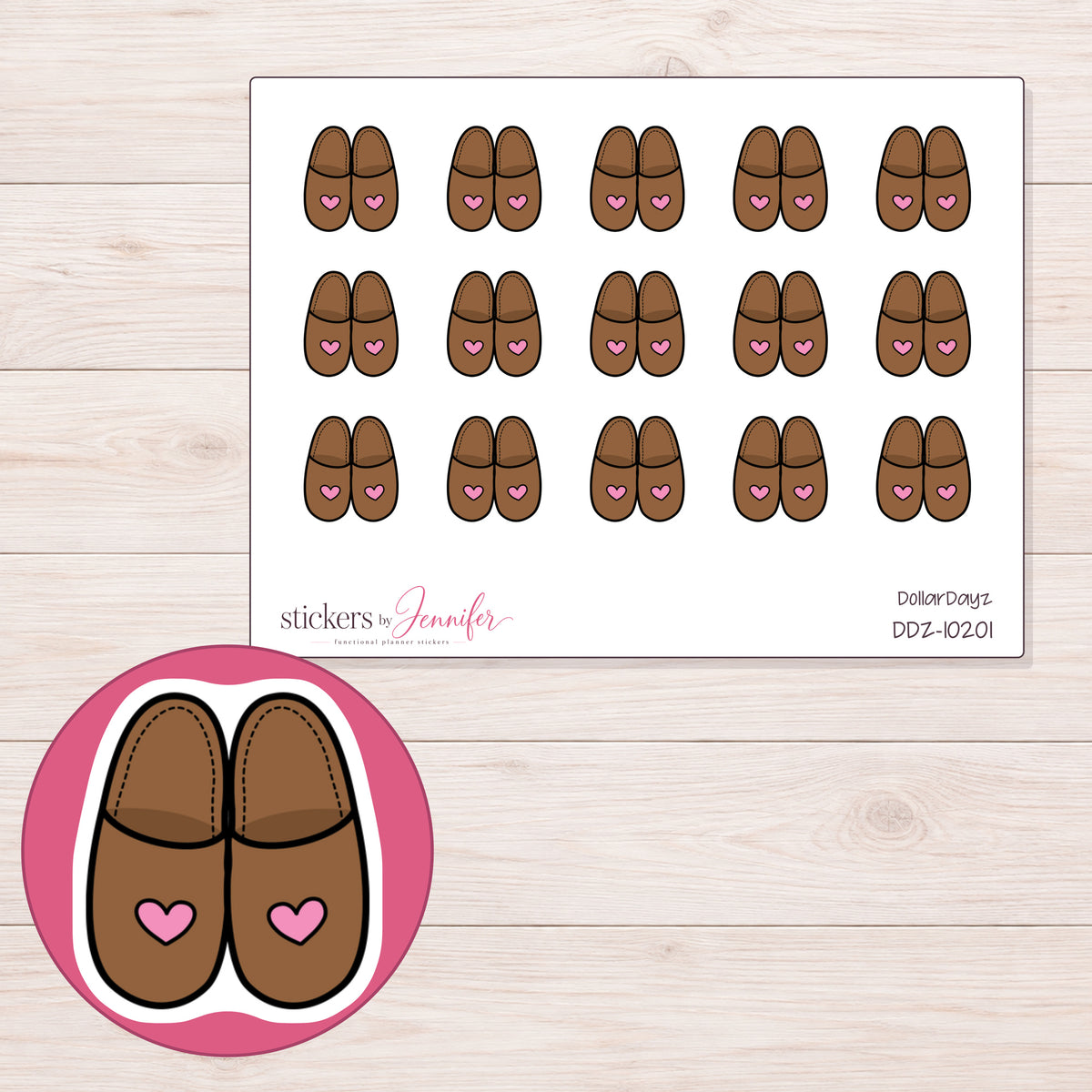 DDZ-10201 planner sticker sheet with enlarged sticker detail