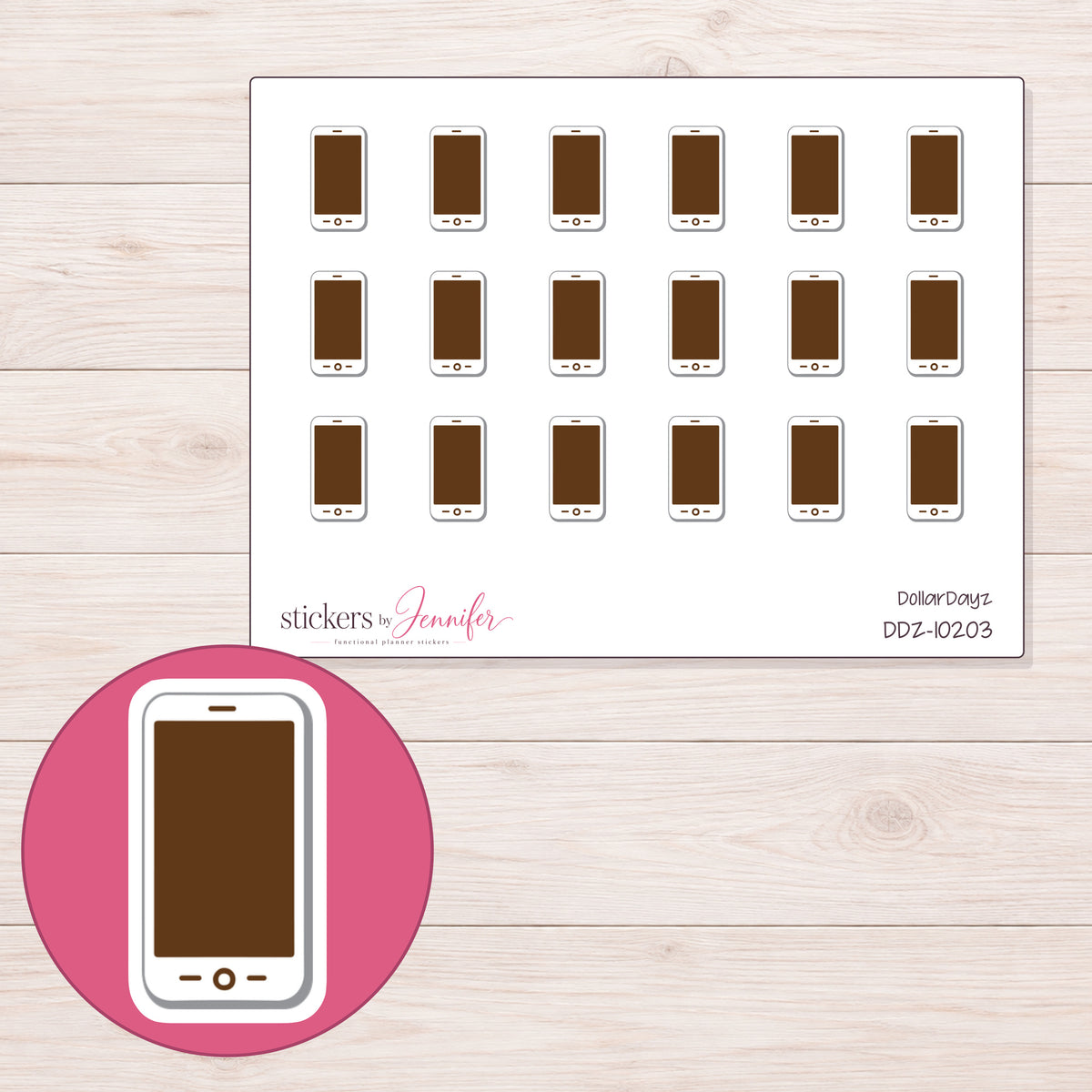 DDZ-10203 planner sticker sheet with enlarged sticker detail