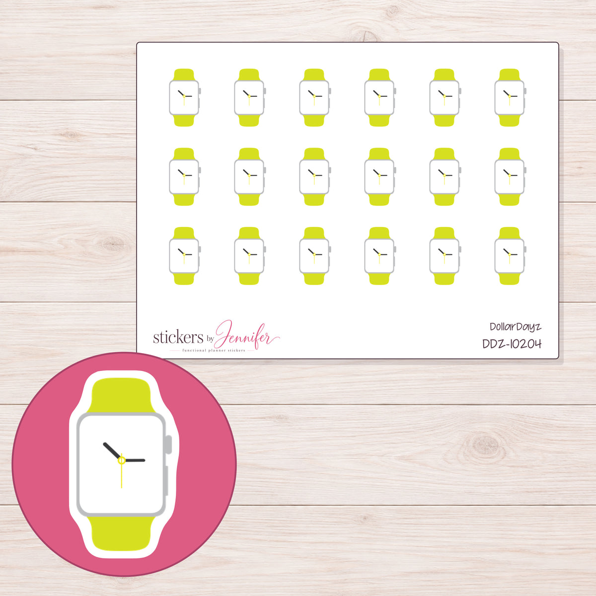 DDZ-10204 planner sticker sheet with enlarged sticker detail