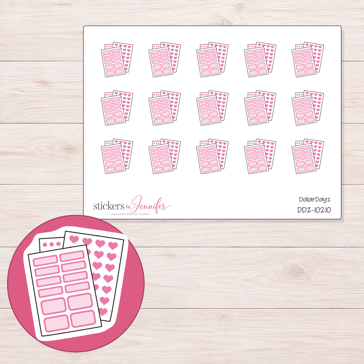 DDZ-10210 planner sticker sheet with enlarged sticker detail