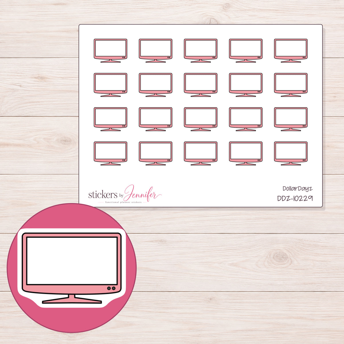 DDZ-10229 planner sticker sheet with enlarged sticker detail