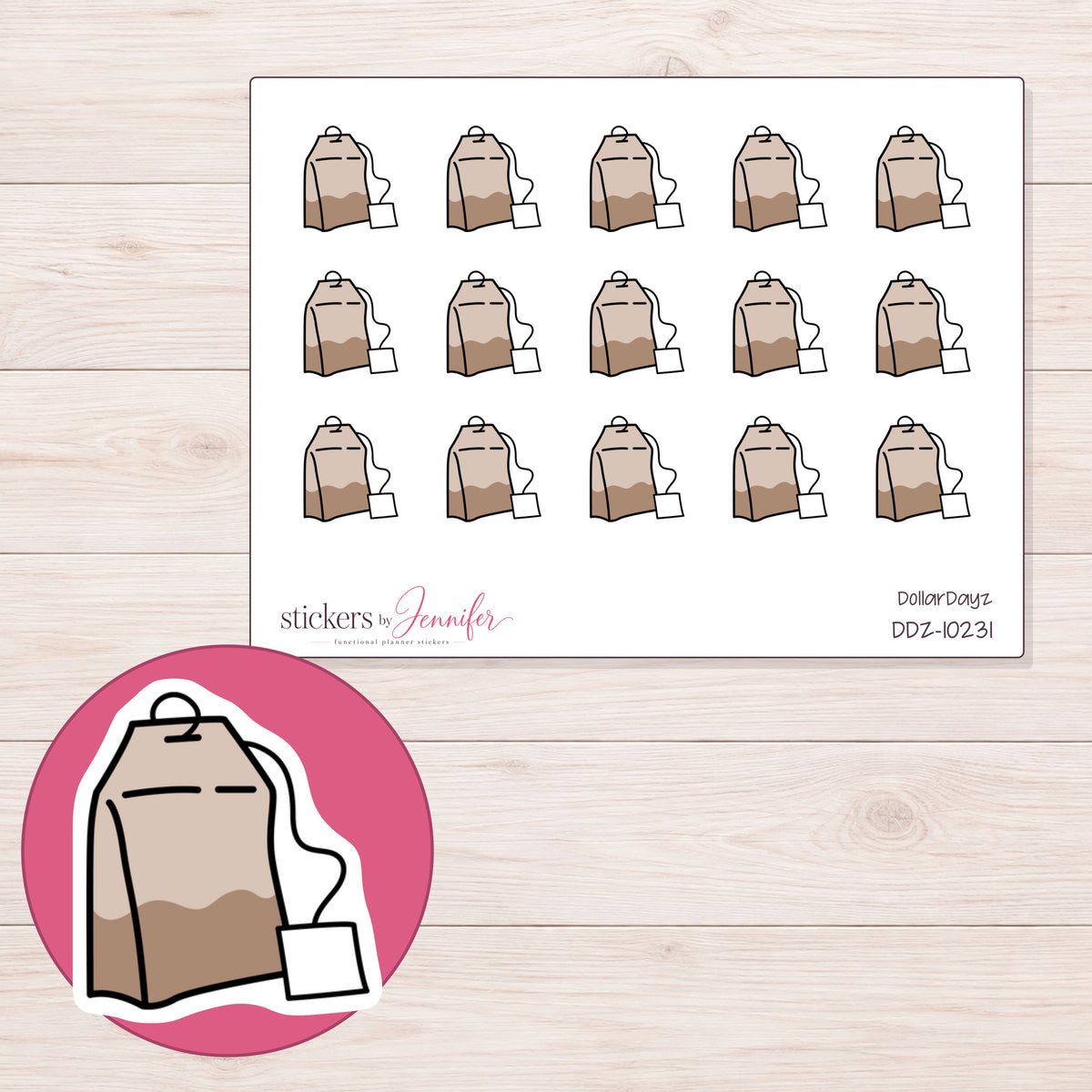 DDZ-10231 planner sticker sheet with enlarged sticker detail