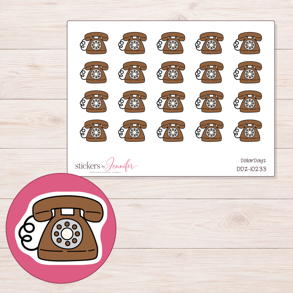 DDZ-10233 planner sticker sheet with enlarged sticker detail