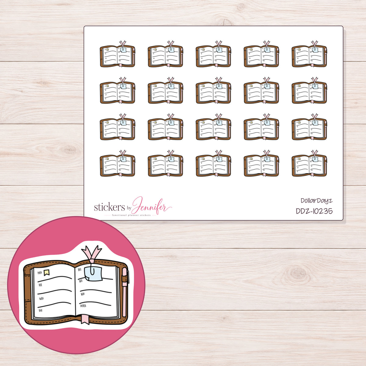 DDZ-10235 planner sticker sheet with enlarged sticker detail