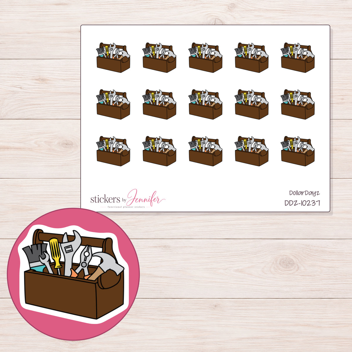 DDZ-10237 planner sticker sheet with enlarged sticker detail